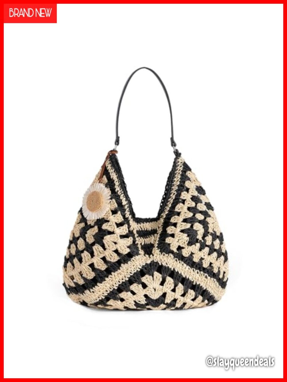 Straw Beach Tote with Sunflower Charm